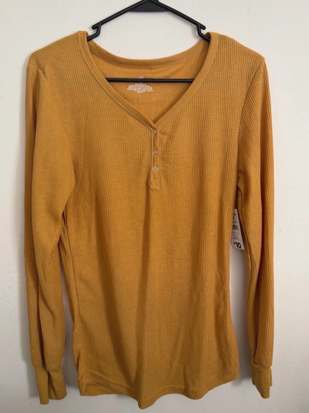 Bobbie Brooks Mustard Waffle-Knit Henley Long Sleeve